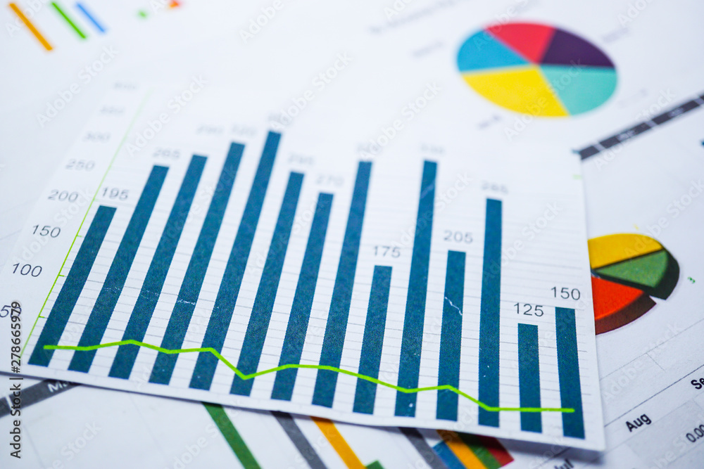 Charts Graphs spreadsheet paper. Financial development, Banking Account, Statistics, Investment Analytic research data economy, Stock exchange trading, Business office company meeting concept.