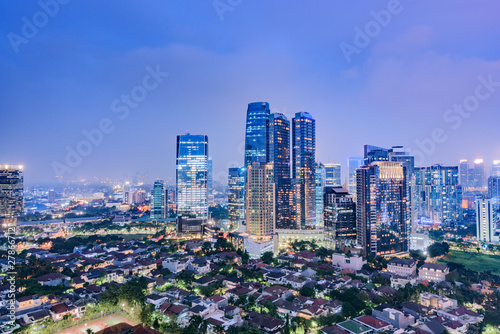 Jakarta city skyline with urban skyscrapers at night