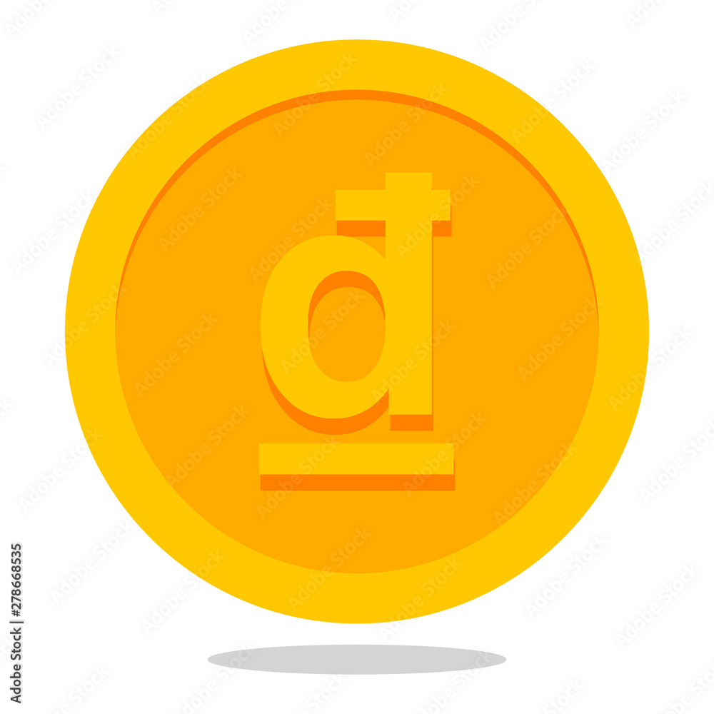 Gold coin icon in flat style with Dong sign on it. The official currency of Vietnam. Gold coin icon in flat style with Dong sign on it. The official currency of Vietnam.