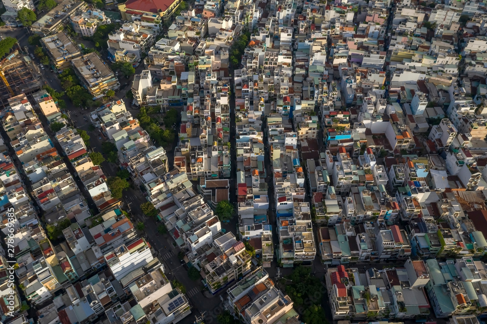 Fototapeta premium Arieal photography of rooftops and architecture Ho Chi Minh City Vietnam