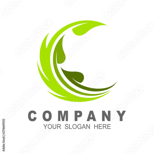 logo letter c and leaf icon design illustration