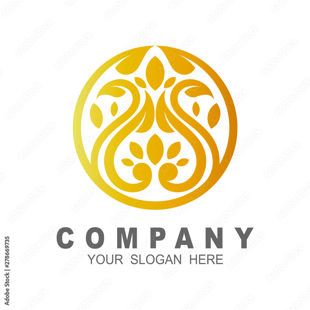 nature logo design, life in circle shape logo vector, logo leaf simple