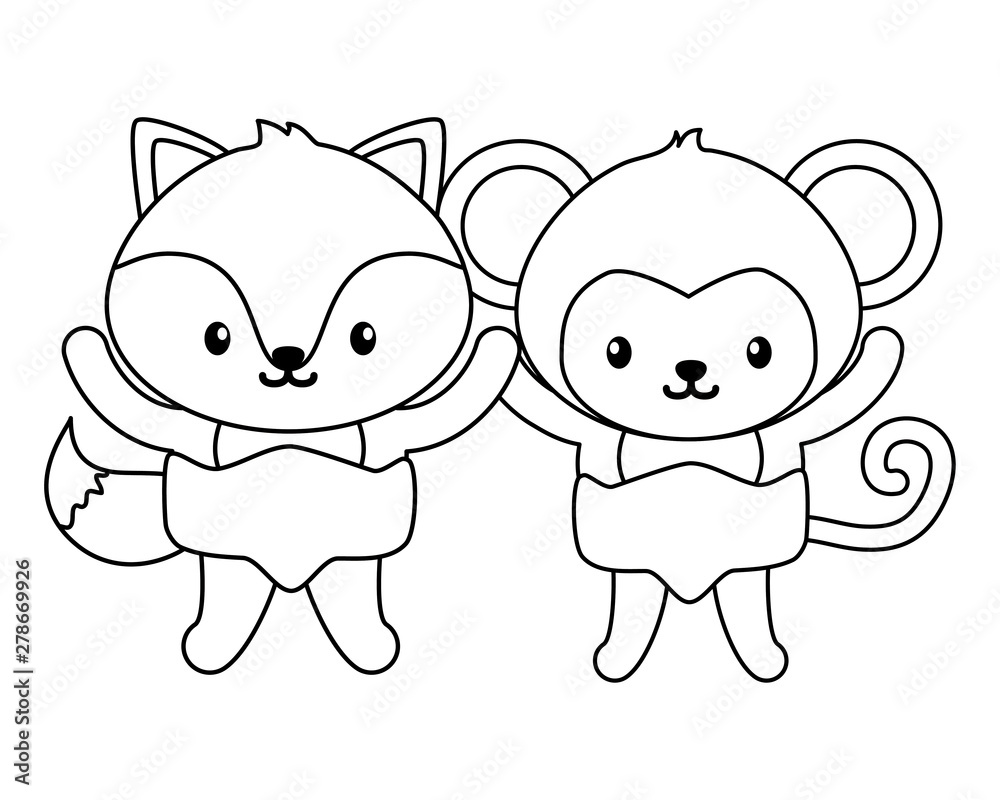 cute little monkey and fox characters