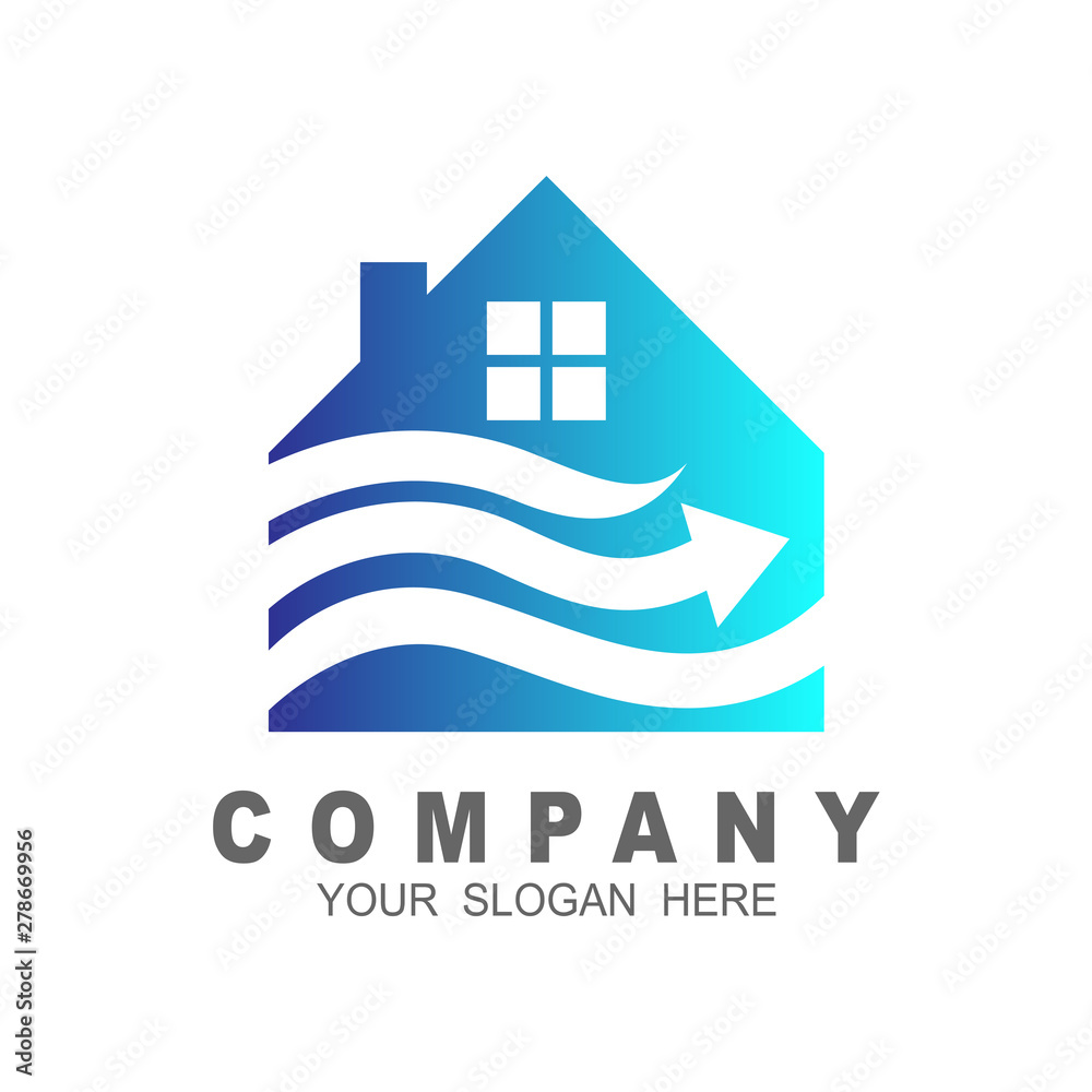 Obraz premium building logo and arrow with design template, wave icon , house symbol