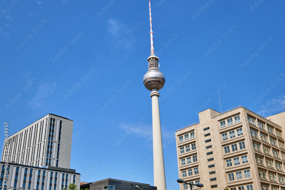 The Television Tower, Berlins most famous landmark, on a sunny day