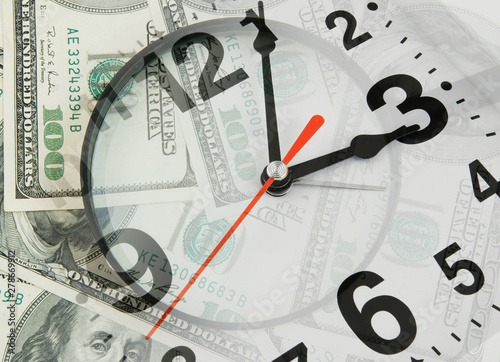 Wallpaper Mural Business concept, magnifying glass on dollars background and clock Torontodigital.ca