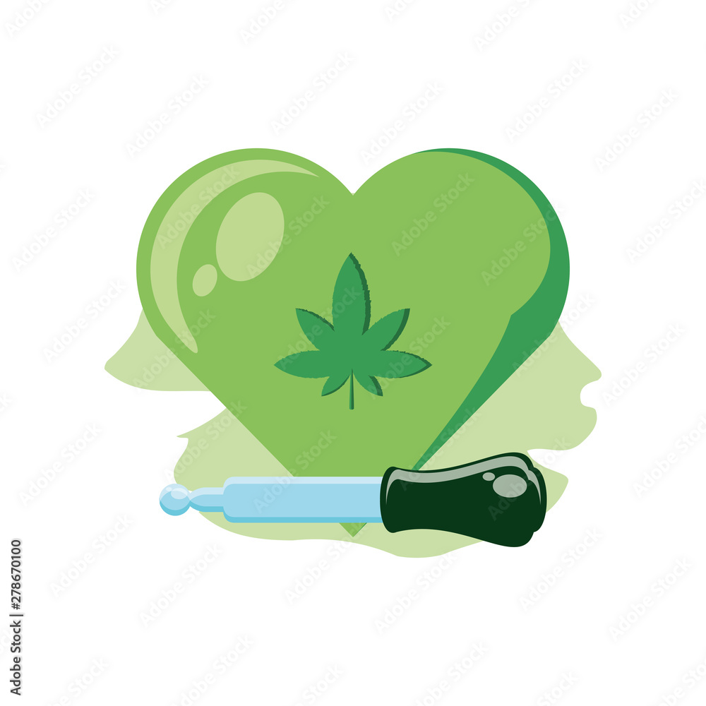 heart with cannabis leaf and dropper heart with cannabis leaf and dropper