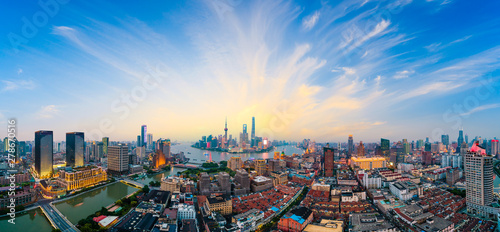 Shanghai skyline panoramic view at sunset China