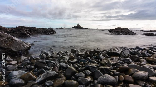 A Time lapse of a rugged New Zealand beach panning from left to right on a slider in the Wellington region photo