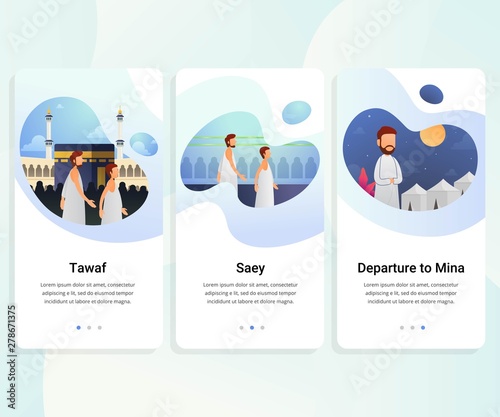 Hajj guide step by step user interface kit. vector illustration