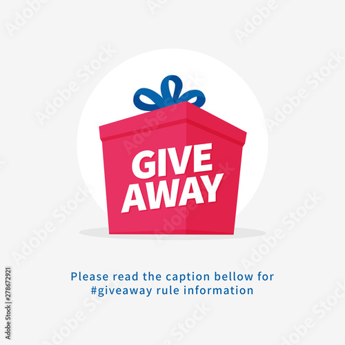 Gift box illustration with giveaway text for social media post vector template. Share gifts website banner concept design.