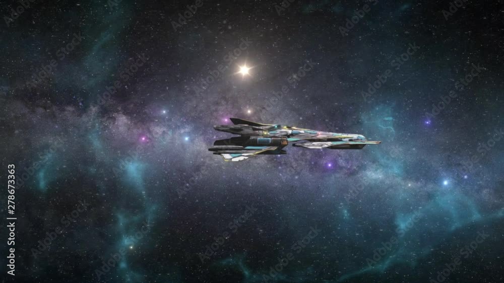 Futuristic Spaceship at Warp - Side