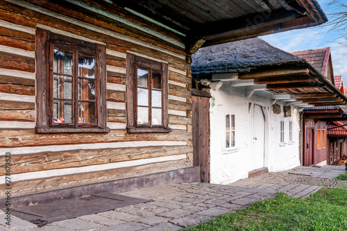 LANCKORONA, POLAND - SEPTEMBER 17, 2016: Historic city centre of Lanckorona, polish resort. Wooden huts, inscribed on UNESCO world heritage list photo