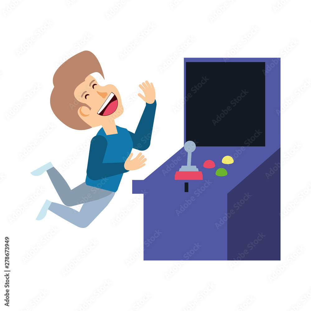 boy playing in retro console video game machine boy playing in retro console video game machine