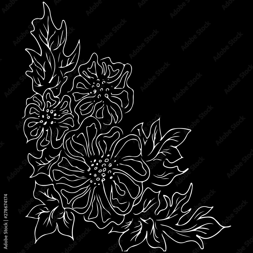 Fototapeta premium Summer tropical leaf. Floral botanical flower. Hand drawn vector illustration. Contour sketch. Tropical leaf palm icon. Hawaiian vector illustration