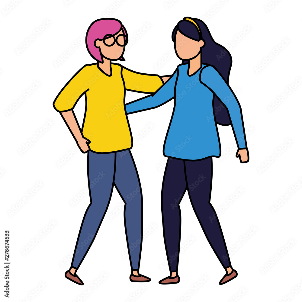 Fototapeta premium friendly happy women hugging characters