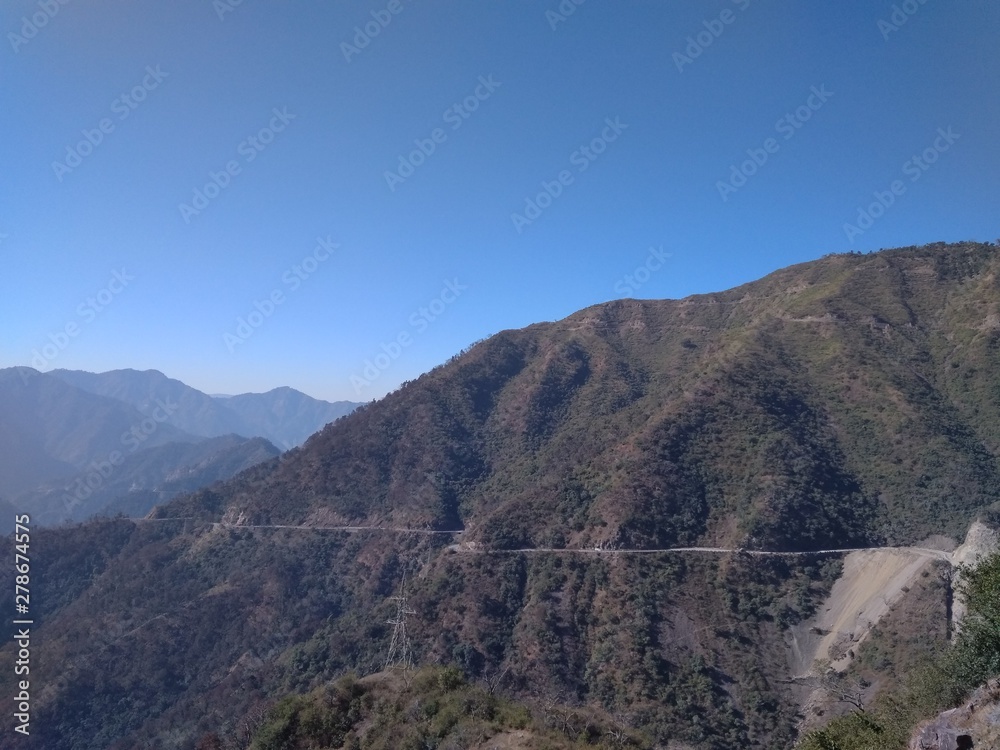 The panoramic View of Mountains of Tehri and Pauri Garhwal, Uttrakhand