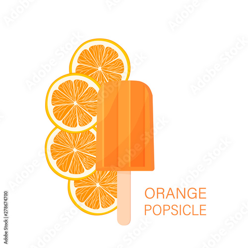 Orange popsicle and cutted oranges on white background. Hand drawn vector illustration. Colorful concept.