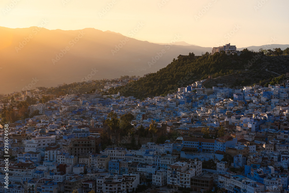 Panorama of blue Medina of Chefchaouen city