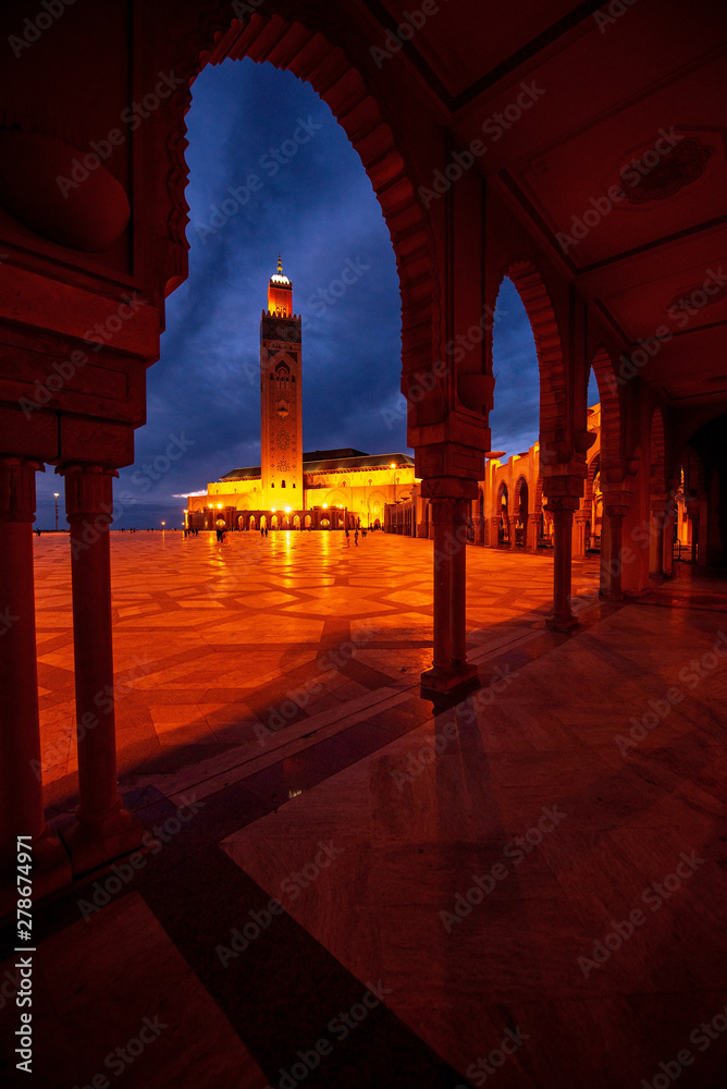 The Hassan II Mosque at the night in Casablanca,