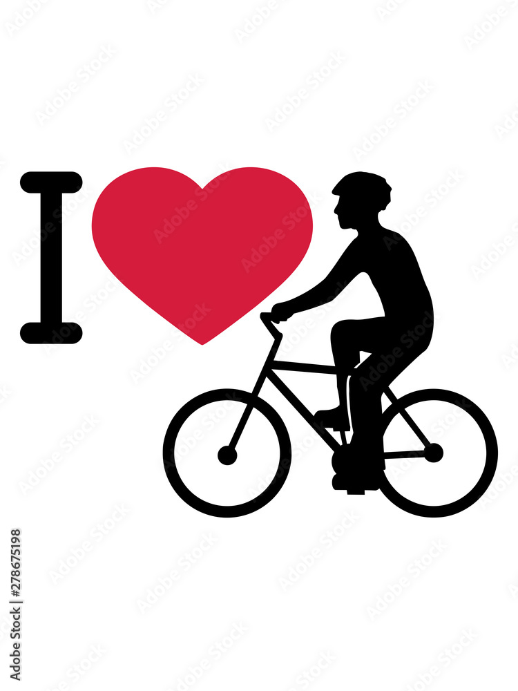 fahrrad fahren I love herz liebe silhouette fahrradfahrer schnell radeln  ausflug radtour fahrradtour tour fahrradhelm helm fahrer cool design biker  clipart Stock Illustration | Adobe Stock