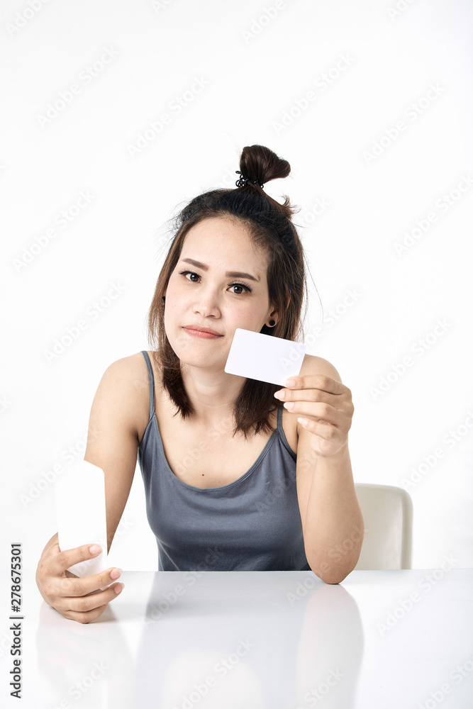 Thai woman shopping online studio shot Thai woman shopping online studio shot