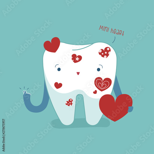 Obraz na plátně Mini heart from tooth for care and healthy your mouth, dental cartoon concept