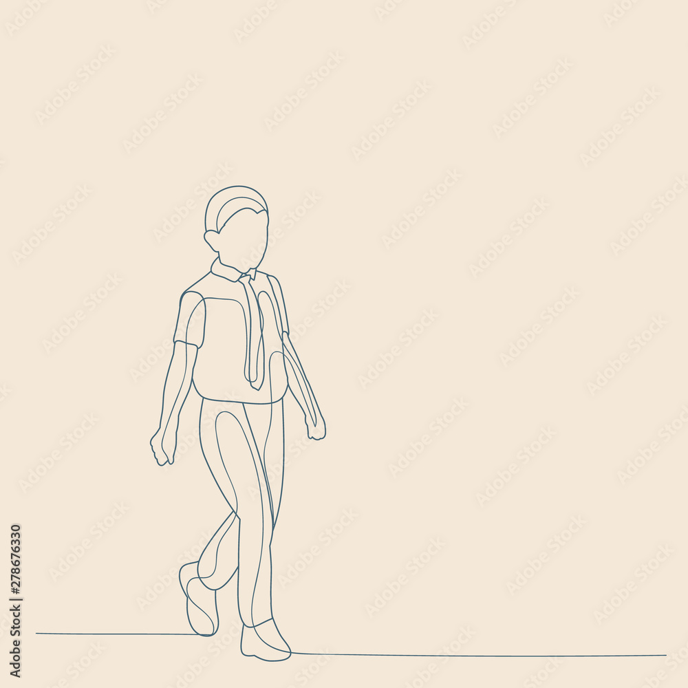 vector, isolated, sketch with lines, child boy is walking vector, isolated, sketch with lines, child boy is walking