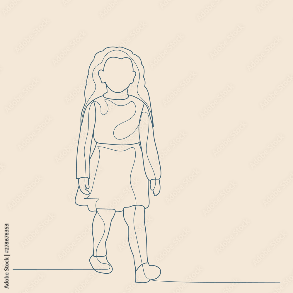 isolated, sketch with lines, child girl is walking isolated, sketch with lines, child girl is walking