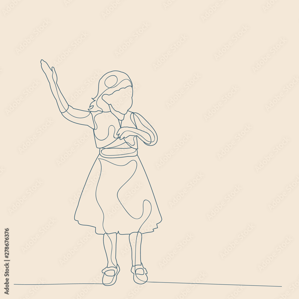 isolated, sketch with lines, child girl rejoices isolated, sketch with lines, child girl rejoices