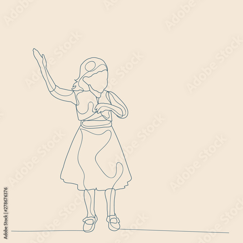  isolated, sketch with lines, child girl rejoices