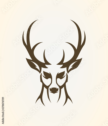 Deer head outline silhouette. Stylized elk icon.