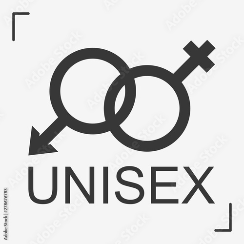 Male female gender symbol. Symbol suitable for both sexes. Unisex icon with text UNISEX