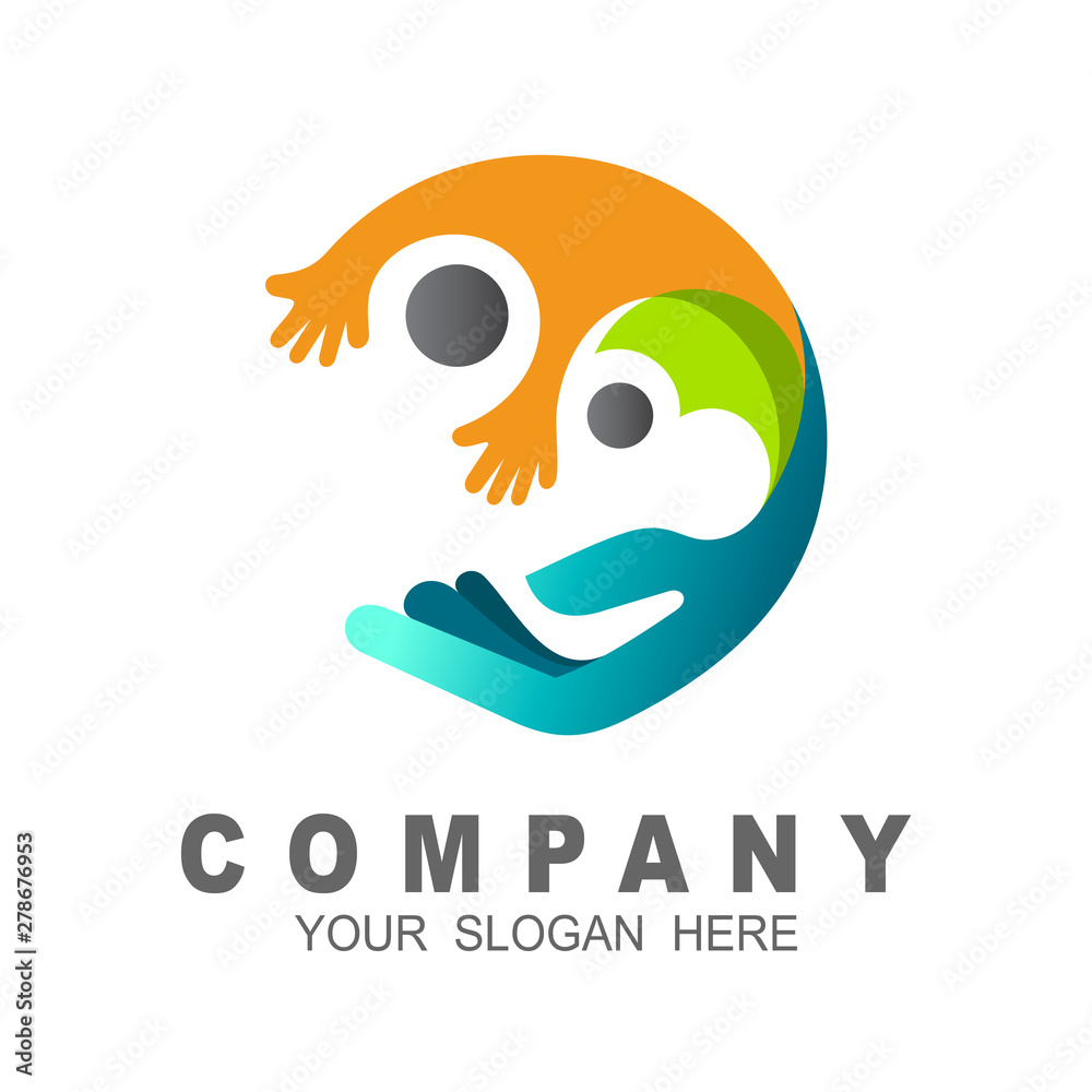 Human care logo design vector, hand and people icon