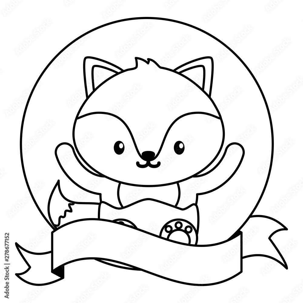 cute little fox baby in frame with ribbon cute little fox baby in frame with ribbon