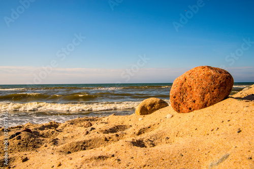 beach of the Baltic sea in PÜOland with rocks and pebbles