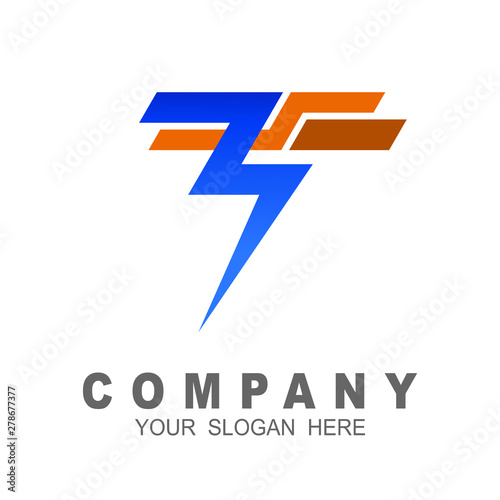 logo letter t , icon t and thunder, letter t with lightning logo design illustration