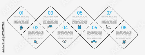 Business infographic with 8 options. Flowchart. Vector