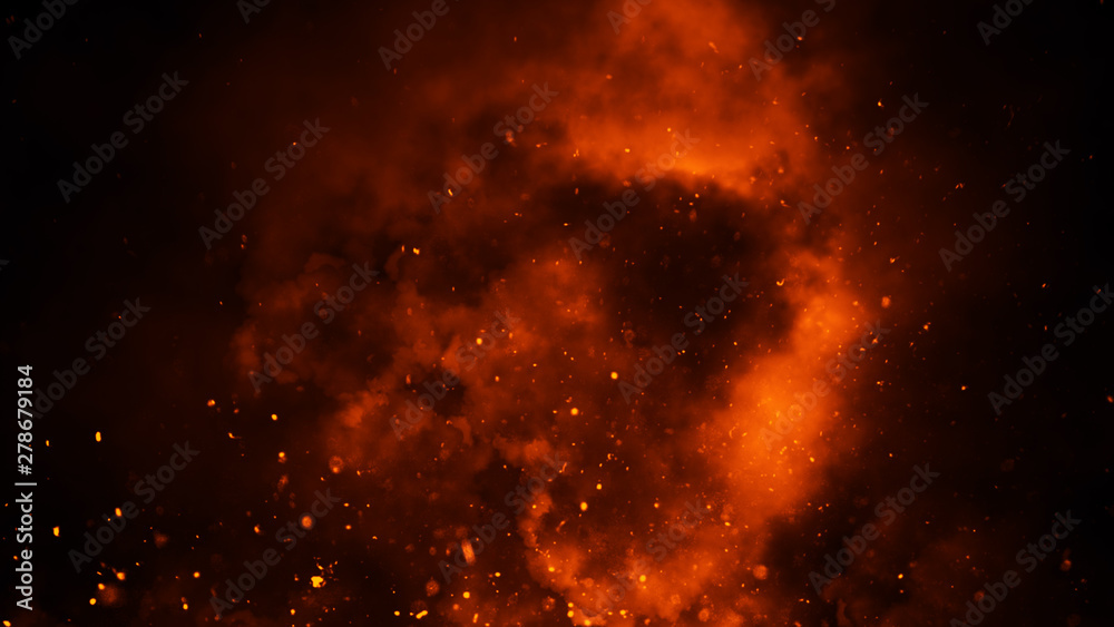 Perfect fire particles embers on background . Smoke fog misty texture overlays. Design element.