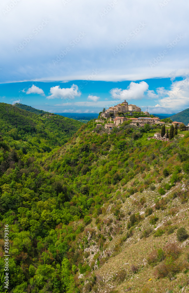 Obraz premium Cottanello (Rieti, Italy) - A very small and charming medieval village with stone hermitage on the Rieti hills, Sabina area, Lazio region, central Italy.