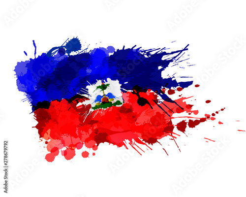 Stampa su tela Flag of Republic of Haiti made of colorful splashes