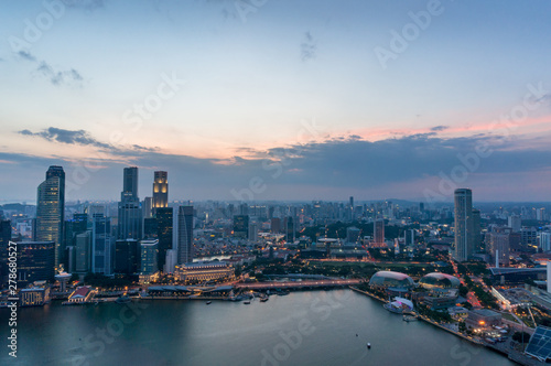 Aerial view of Singapore Central Business District with office buildings