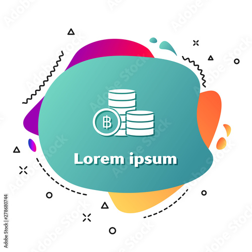 White Cryptocurrency coin Bitcoin icon isolated on white background. Blockchain technology, bitcoin, digital money market, cryptocoin wallet. Abstract banner with liquid shapes. Vector Illustration