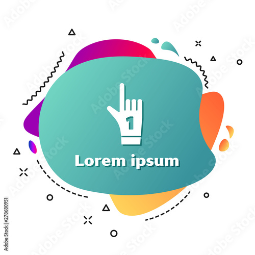 White Number 1 one fan hand glove with finger raised icon isolated on white background. Symbol of team support in competitions. Abstract banner with liquid shapes. Vector Illustration