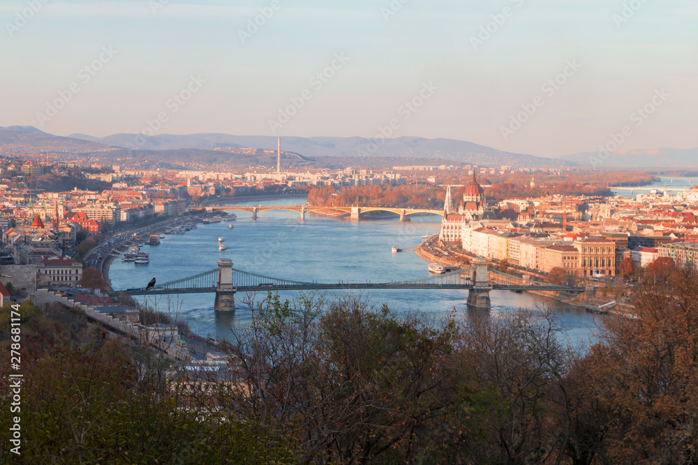 Skyline of Budapest, Hungary, view of danube and city of Budapest.