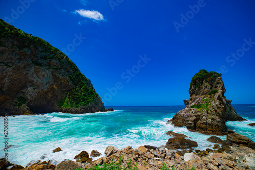 Tokuhama cliff near the blue ocean in Amami oshima Kagoshima wide shot photo