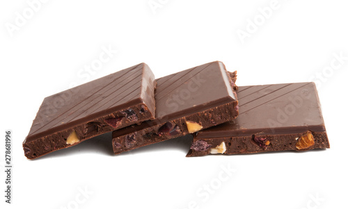 chocolate with nuts and fruit isolated