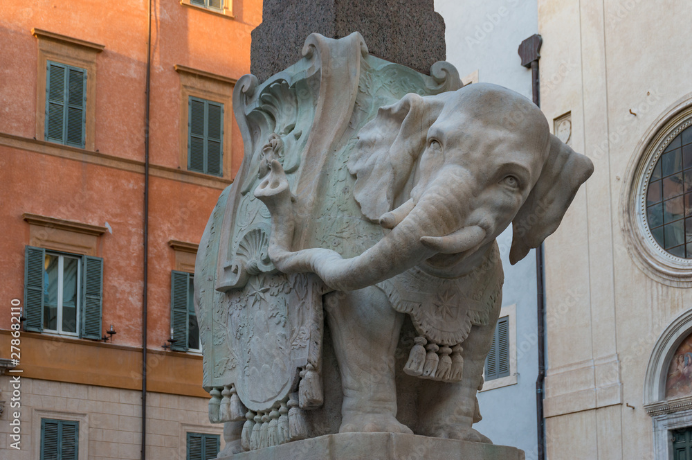 Elephant obelisk, Obellisco della Minerva landmark sculpture in Rome, Italy