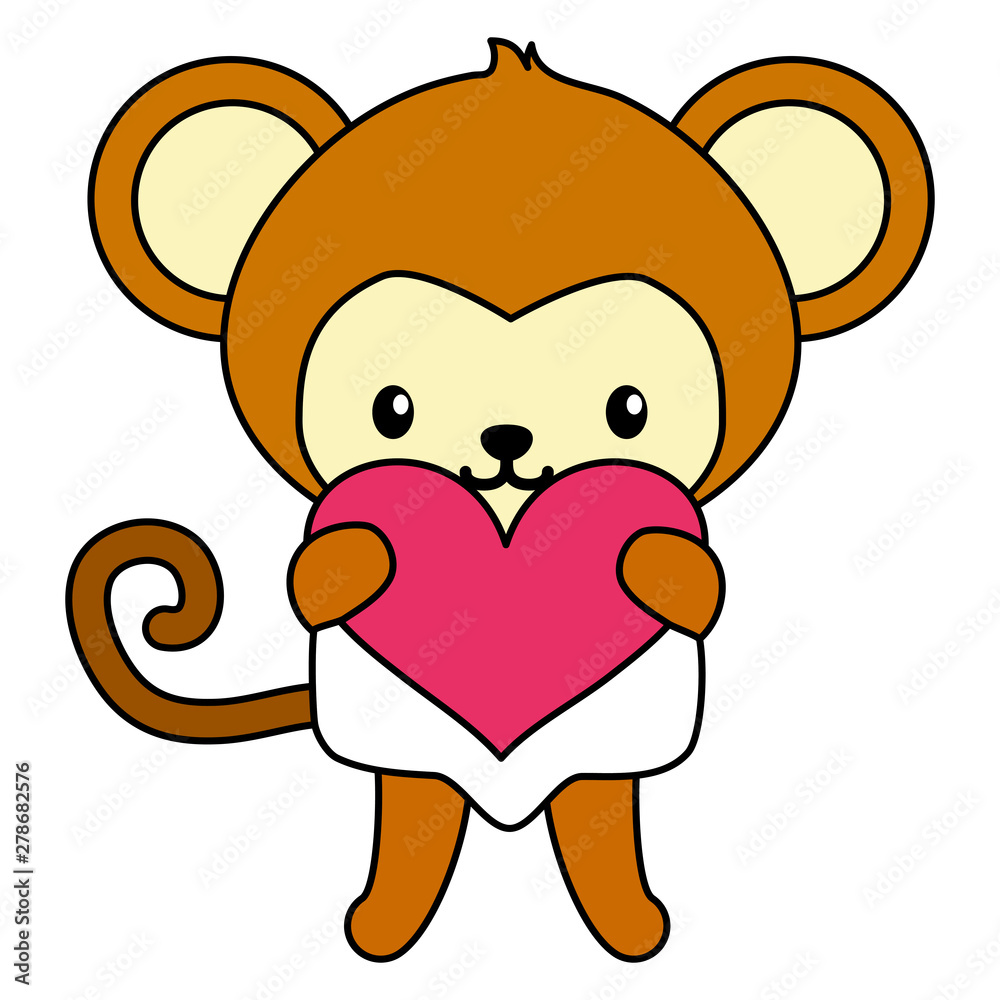 cute little monkey with heart baby character cute little monkey with heart baby character