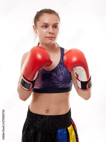 Kickboxing girl on white